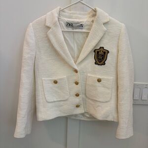 Zara White Blazer with Gold Buttons and Crest size small